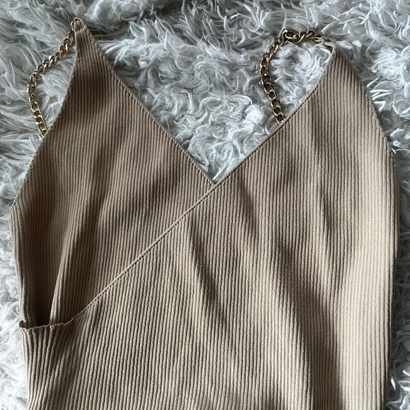 Chain Strap Ribbed Slip Mini Dress in Taupe - Picture 2 of 4